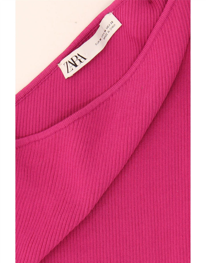 ZARA Womens One Shoulder Top UK 12 Medium Pink Colourblock Nylon