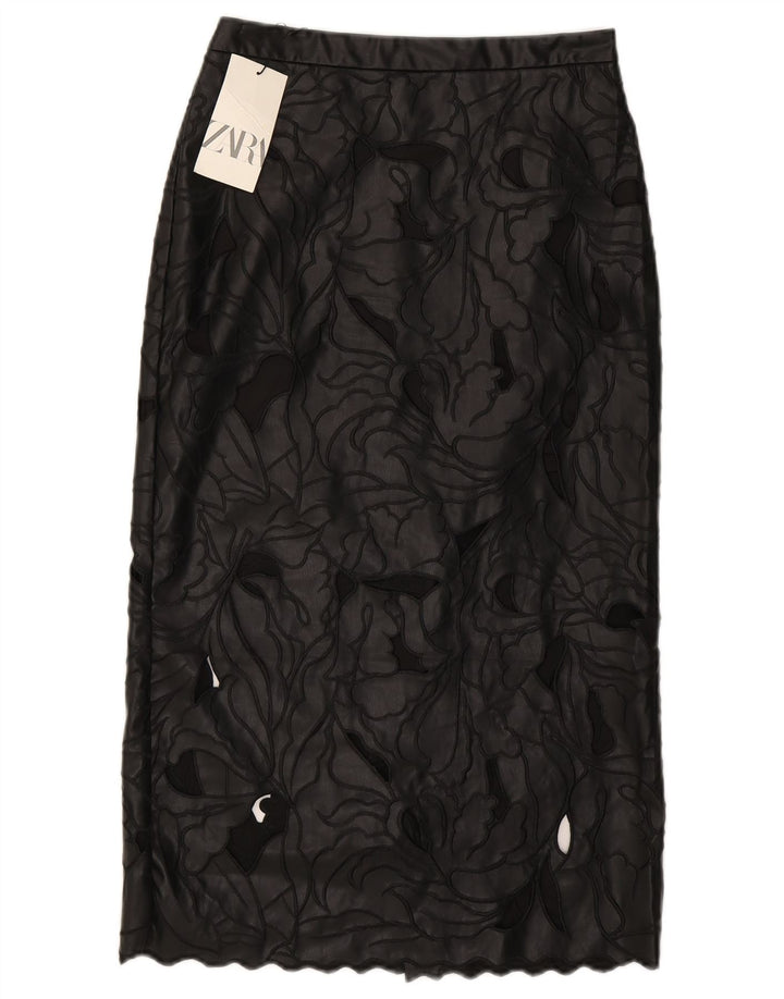 Fusta din piele pentru femei Zara Mic W26 Negru Floral