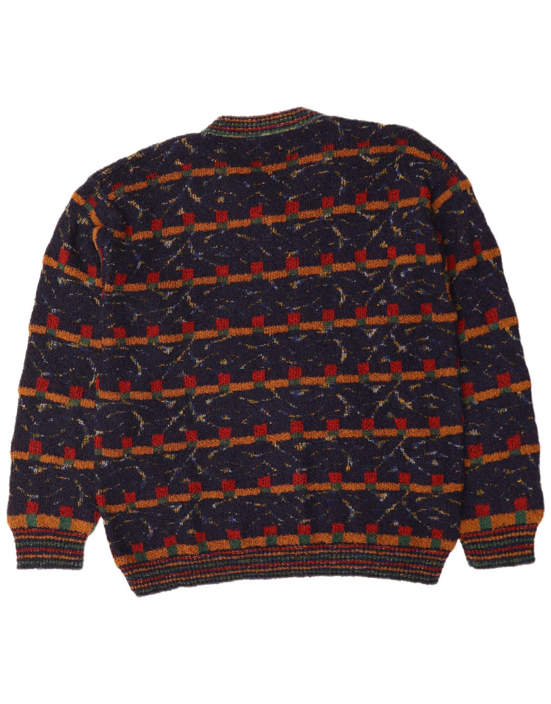 VINTAGE Pulover cu decolteu în V pentru bărbați XL Lână geometrică bleumarin