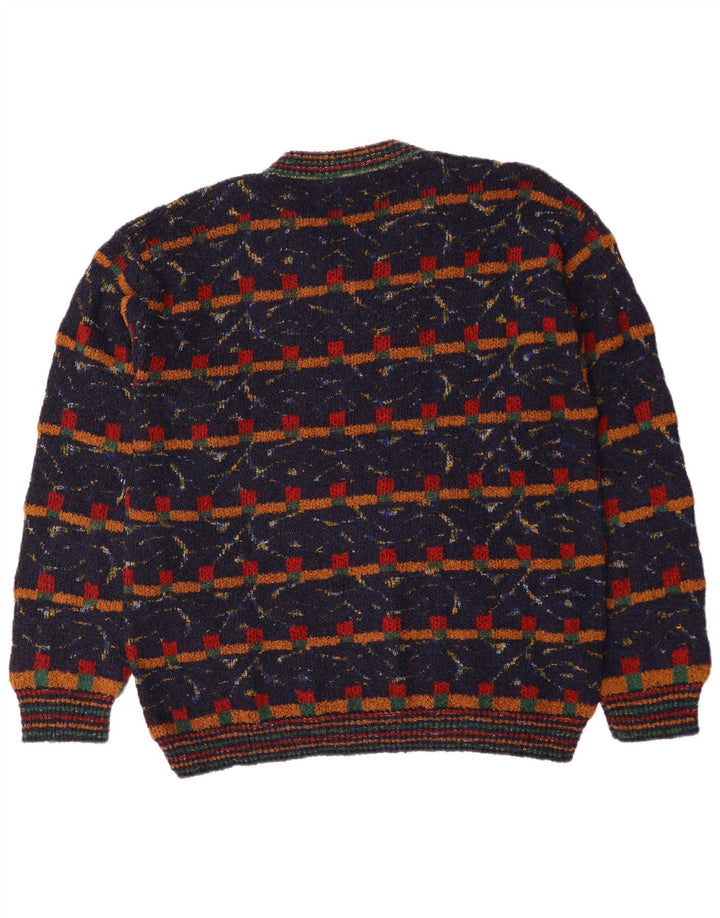 VINTAGE Pulover cu decolteu în V pentru bărbați XL Lână geometrică bleumarin