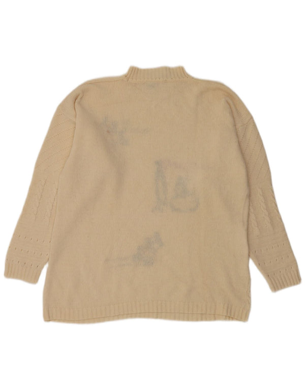 Pulover vintage cu gât țestoasă cu grafică pentru femei UK 14 Medium Off White