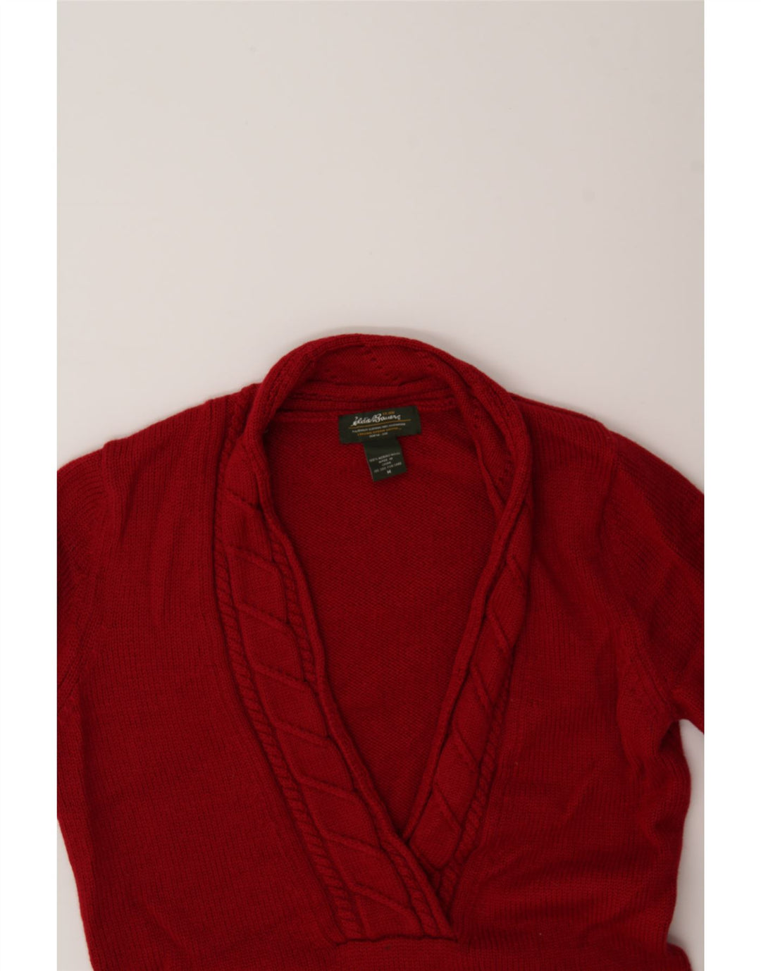EDDIE BAUER Womens V-Neck Jumper Sweater UK 14 Medium Red Wool Vintage Eddie Bauer and Second-Hand Eddie Bauer from Messina Hembry 