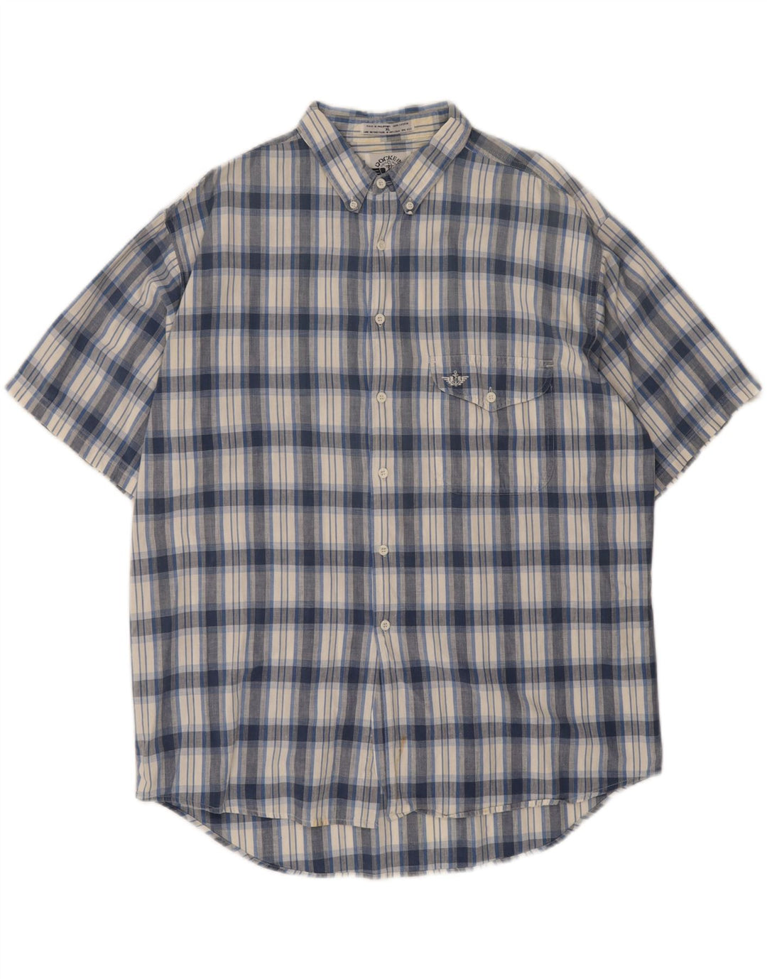 DOCKERS Mens Short Sleeve Shirt XL Blue Check Cotton Vintage Dockers and Second-Hand Dockers from Messina Hembry 