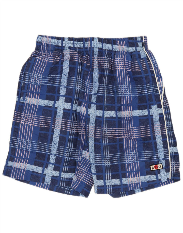 Pantaloni scurți de înot ASICS pentru bărbați, poliester cu carouri mici, albastre