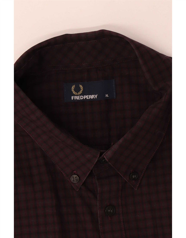 Cămașă pentru bărbați Fred Perry XL, bumbac cu carouri burgundă