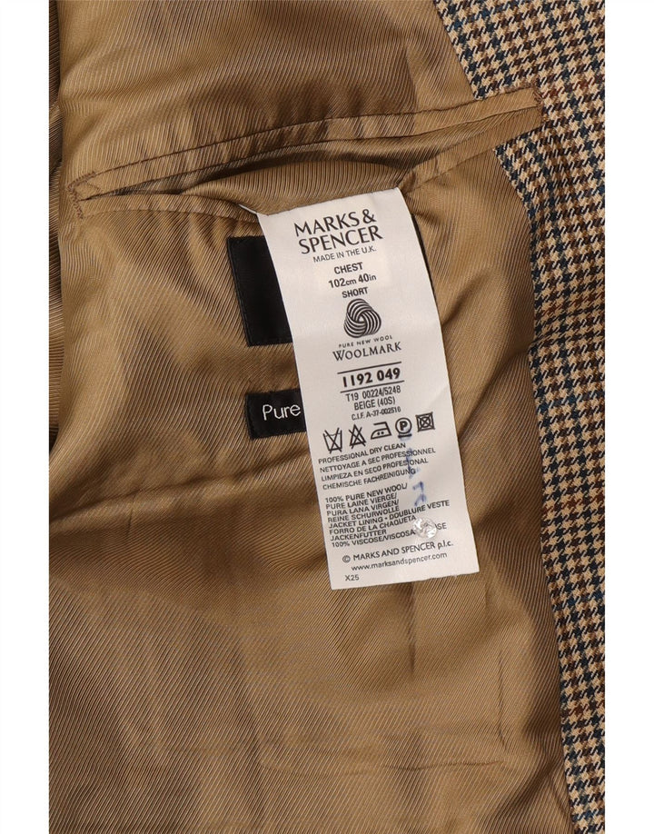 Jachetă pentru bărbați Marks & Spencer pentru bărbați, cu 2 nasturi, UK 40, lână cu carouri, bej mediu
