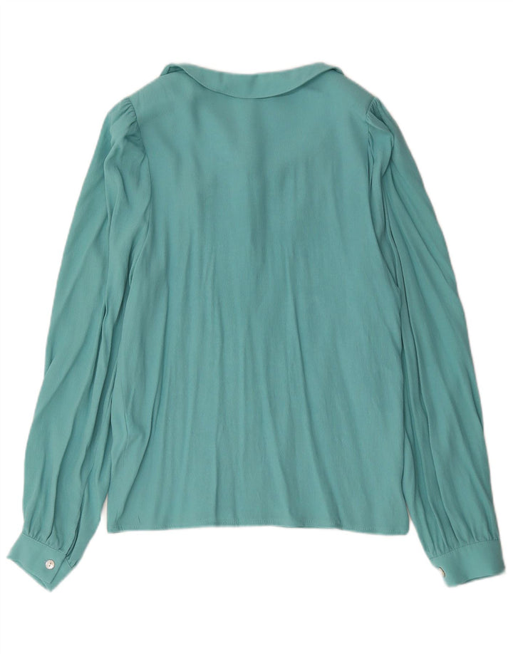 Bluză cămașă vintage pentru femei UK 10 Small Blue Viscose