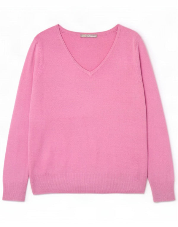 Marks & Spencer Pulover cu decolteu în V pentru femei UK 14 Large Pink Acrylic