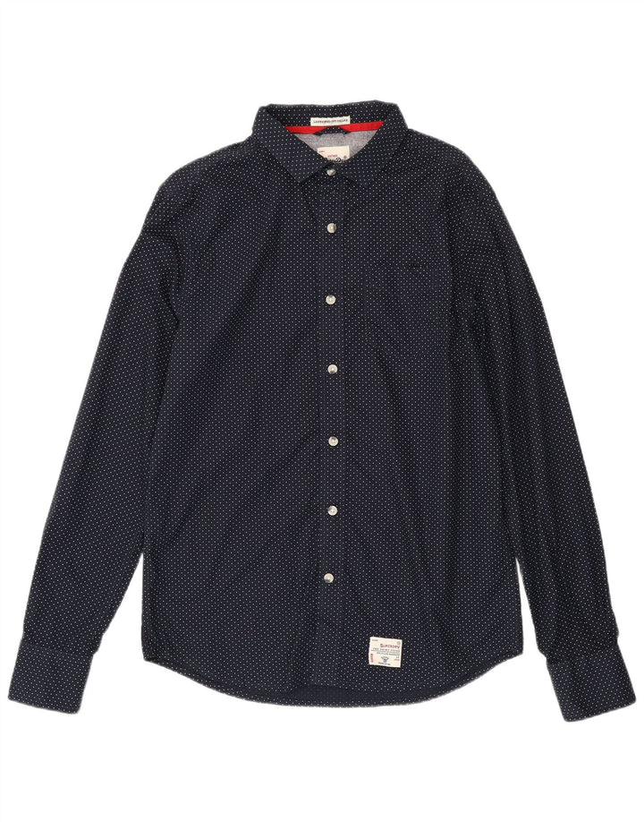 Cămașă pentru bărbați Superdry XL, bumbac cu buline bleumarin