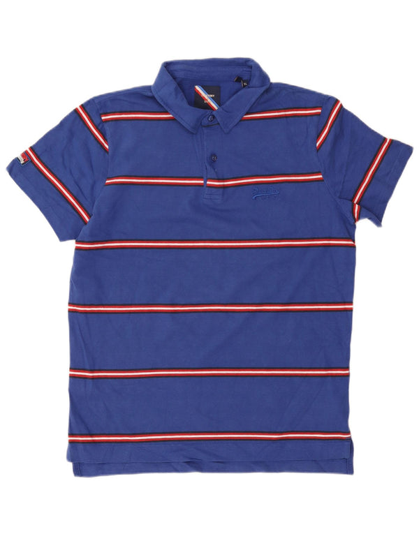 Tricou polo pentru bărbați Superdry XL, bumbac cu dungi, albastru bleumarin