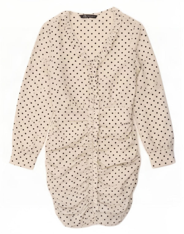 Rochie bodycon cu mâneci lungi Zara pentru femei UK 12 Medium White Polka Dot