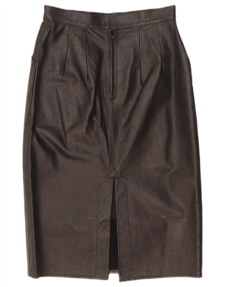 Fusta Midi din piele Vintage pentru femei W25 XS Negru