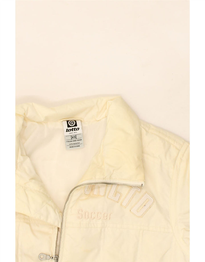LOTTO Womens Graphic Padded Jacket UK 6 XS Off White Vintage Lotto and Second-Hand Lotto from Messina Hembry 