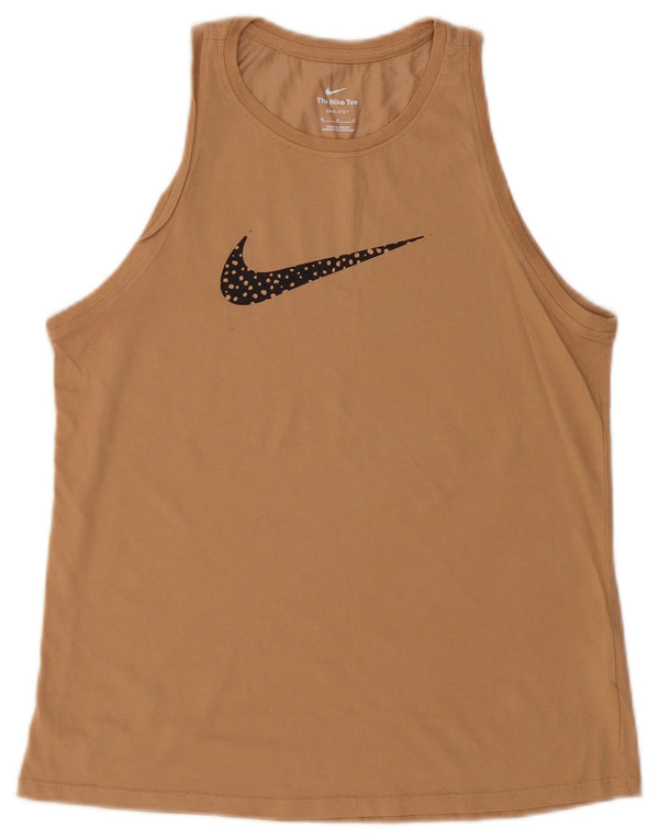 Top cu vestă grafică Nike Dri Fit pentru femei UK 12, bumbac mediu bej