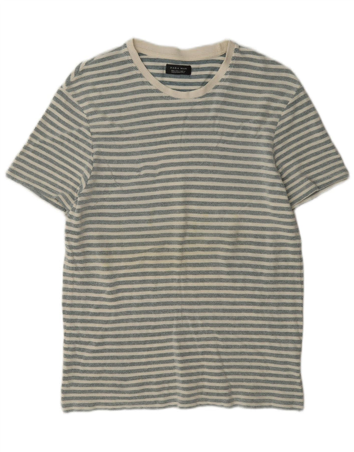 Tricou pentru bărbați Zara Top mare, gri, cu dungi din bumbac