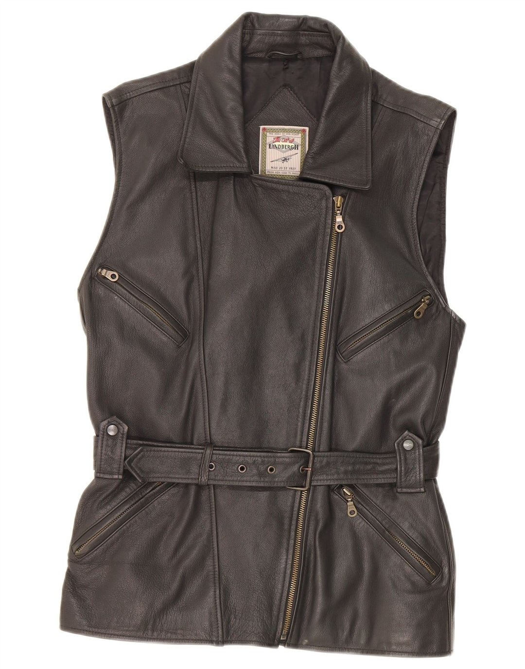 Gilet din piele vintage pentru femei EU 38 Medium Black