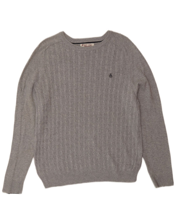 Pulover pentru bărbați Penguin, cu gât de barcă, bumbac, gri mediu