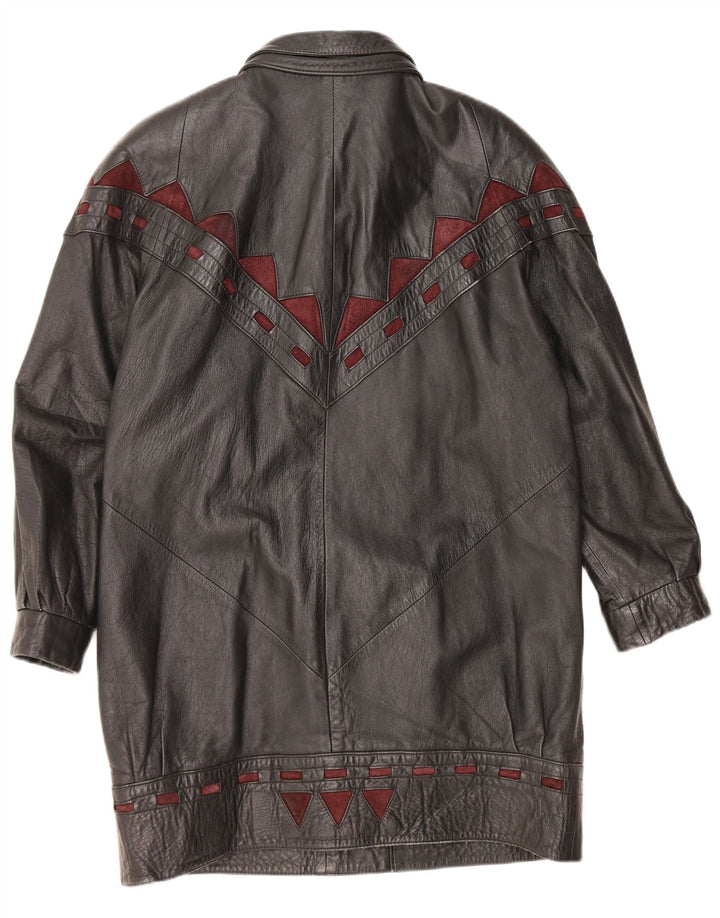 Palton de piele supradimensionat pentru femei VINTAGE IT 40 din piele neagră mică