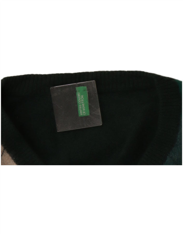 Pulover Benetton pentru femei cu decolteu în V UK 14 Medium Green Argyle/Diamond