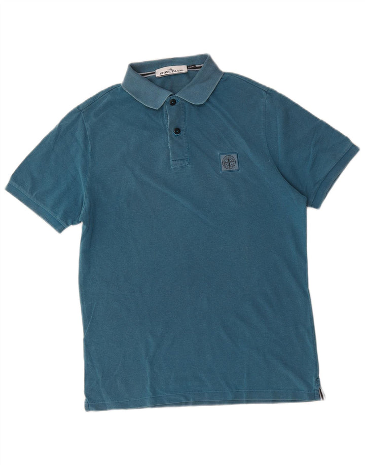 Cămașă polo slim fit pentru bărbați Stone Island, bumbac albastru mediu