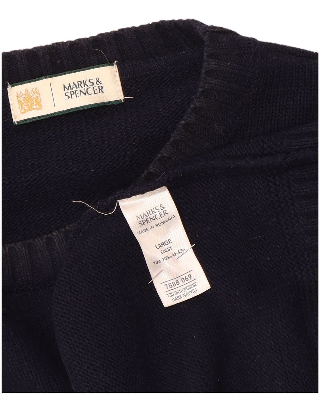 Pulover pentru bărbați Marks & Spencer, cu gât de barcă, mare, acrilic, albastru bleumarin