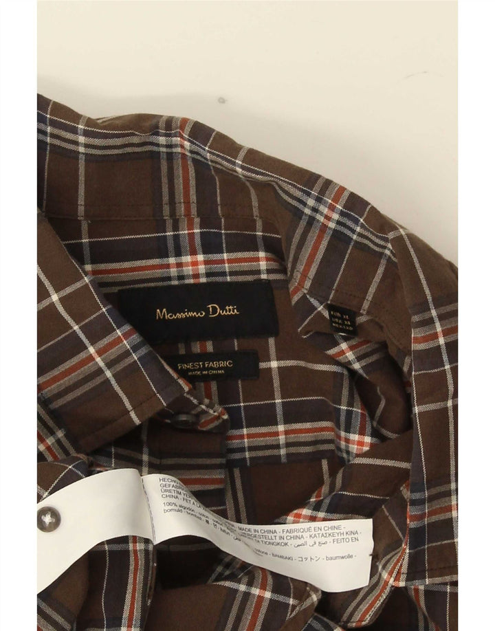 Cămașă Massimo Dutti pentru bărbați XL din bumbac cu carouri maro