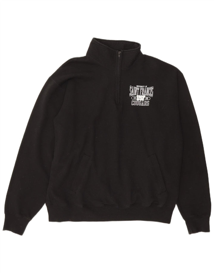 CHAMPION Mens Cougars Graphic Zip Neck Sweatshirt Jumper XL Black