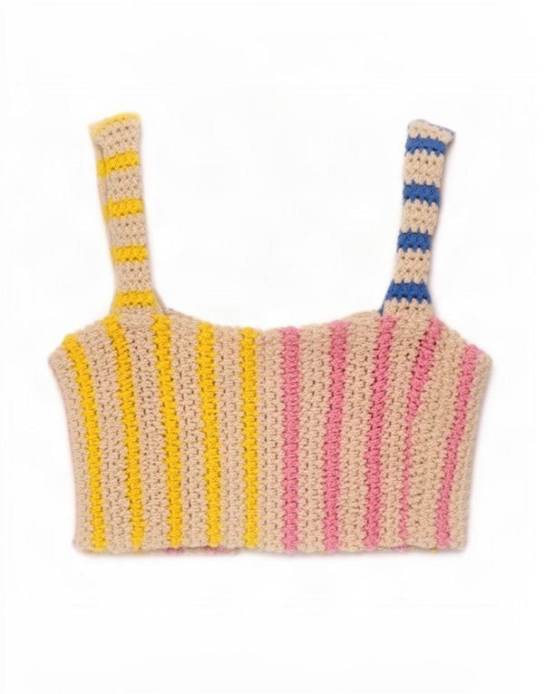 Top scurt din tricot fără mâneci pentru femei Zara UK 10, mic, multicolor, cu dungi