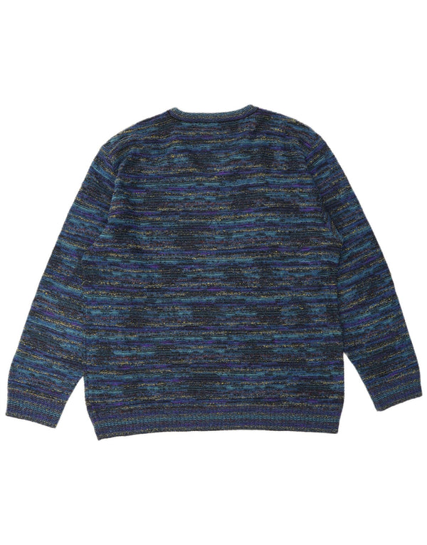 GIANNI SGARBI Pulover cu decolteu în V pentru bărbați IT 52 Lână mare albastru pete