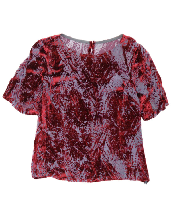 Bluză vintage cu model abstract pentru femei Top IT 46 Viscoză mare bordeaux