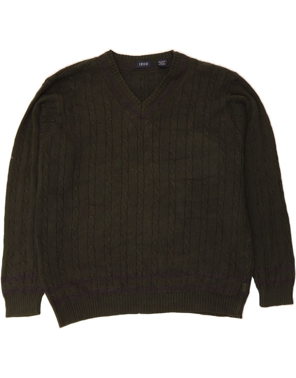 IZOD Pulover cu decolteu în V pentru bărbați, bumbac verde mare