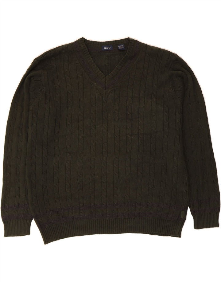 IZOD Pulover cu decolteu în V pentru bărbați, bumbac verde mare