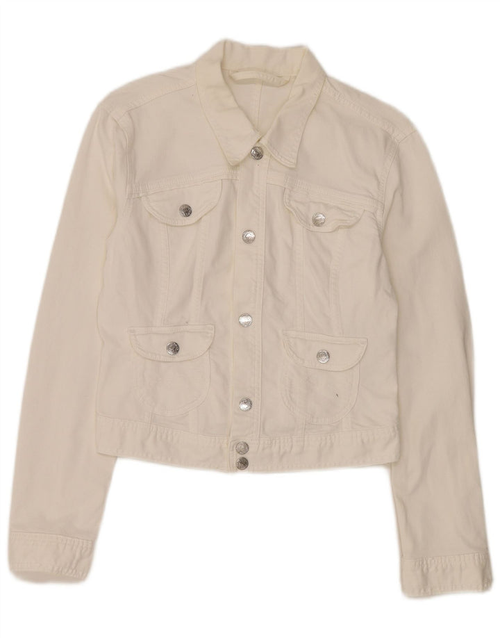 PEPE Jeans Jachetă de denim crop pentru femei UK 12 Bumbac alb mediu