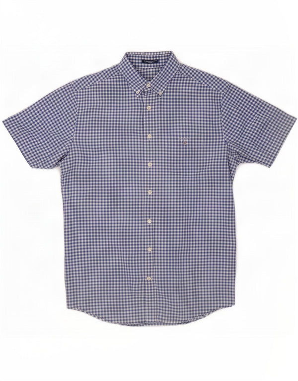 Gant Mens Short Sleeve Shirt Size 39/40 15 3/4 Medium Blue Gingham Cotton