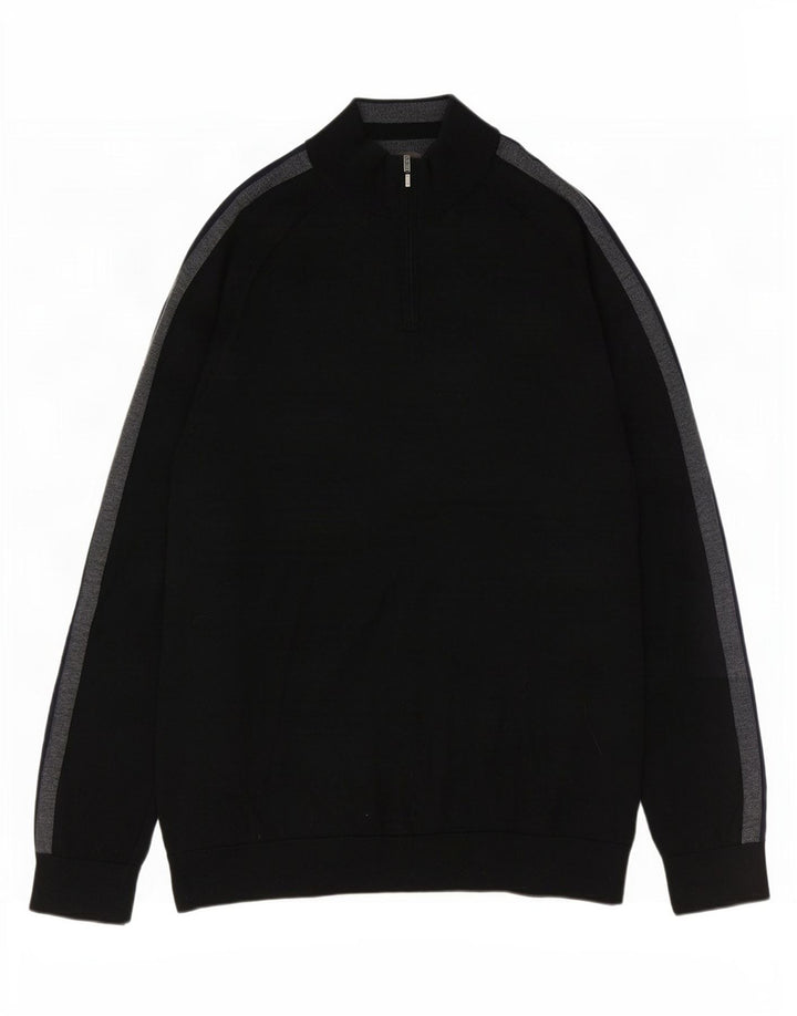 Pulover Marks & Spencer pentru bărbați, cu fermoar și gât, XL, negru, color block
