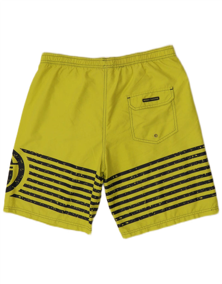 Sergio Tacchini Pantaloni scurți de înot cu grafică pentru bărbați, poliester cu dungi verzi mari