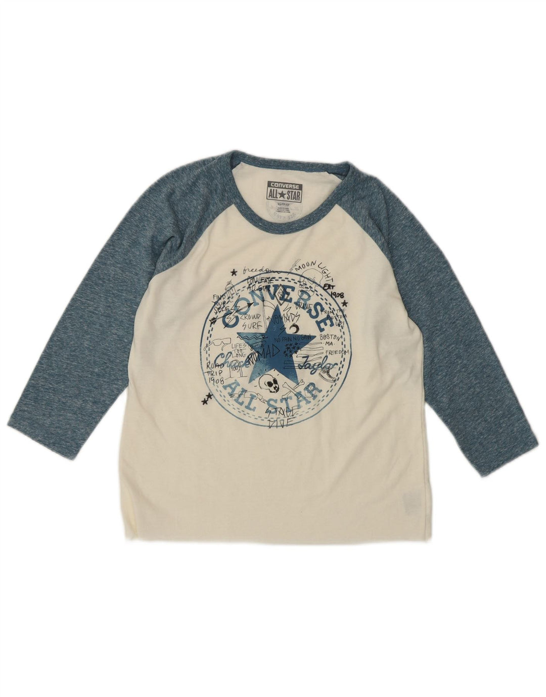 CONVERSE pentru femei Chuck Taylor Graphic Top cu mâneci 3/4 UK 6 XS alb