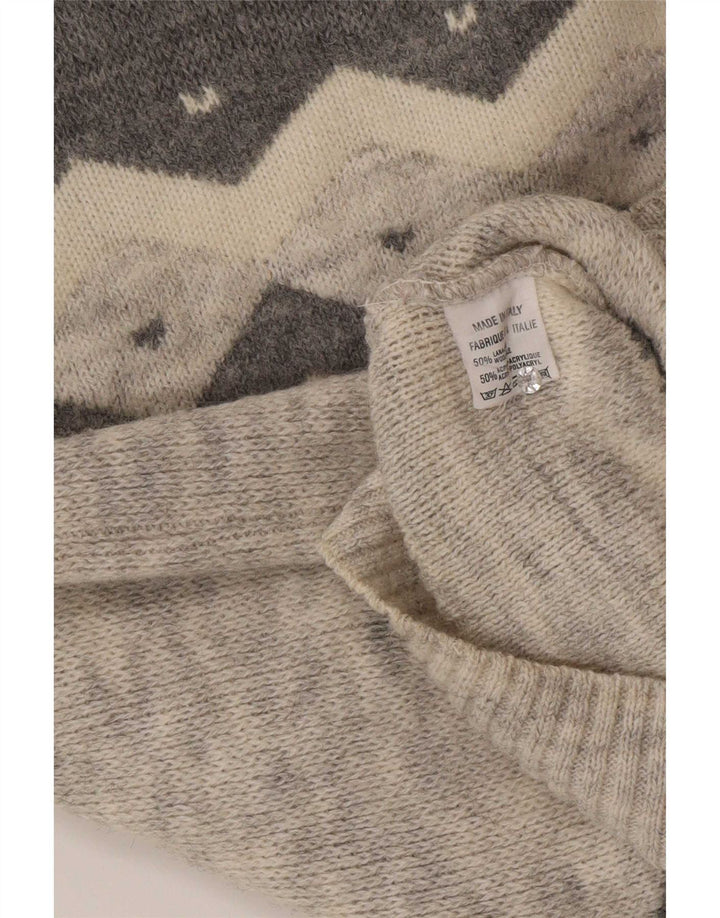 Pulover vintage pentru bărbați cu gât roșu EU 50 Medium Gri Colorblock Classic