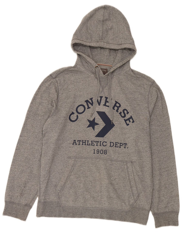Pulover pentru bărbați Converse Graphic Hoodie Jumper mare, gri bumbac cu pete