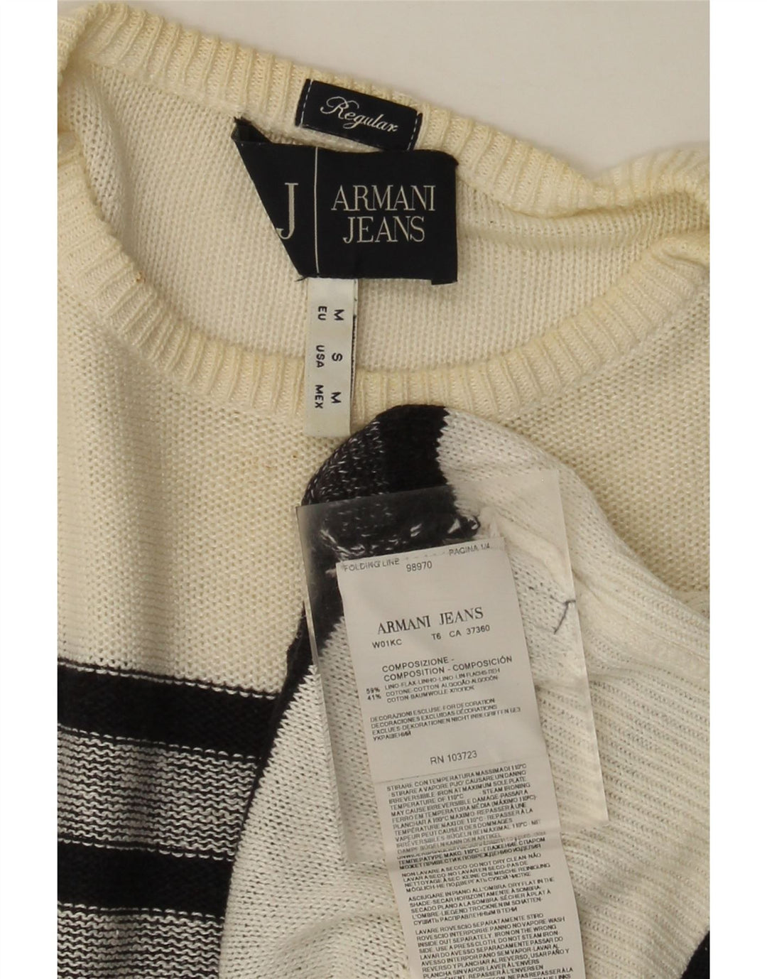Pulover Armani Jeans pentru bărbați, cu formă obișnuită, cu gât crew, cu dungi albe medii