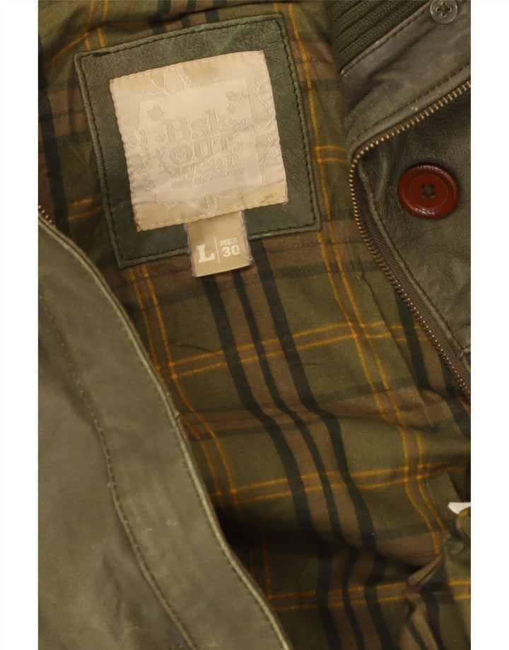 Jachetă militară din piele pentru femei Bershka UK 14 mare kaki