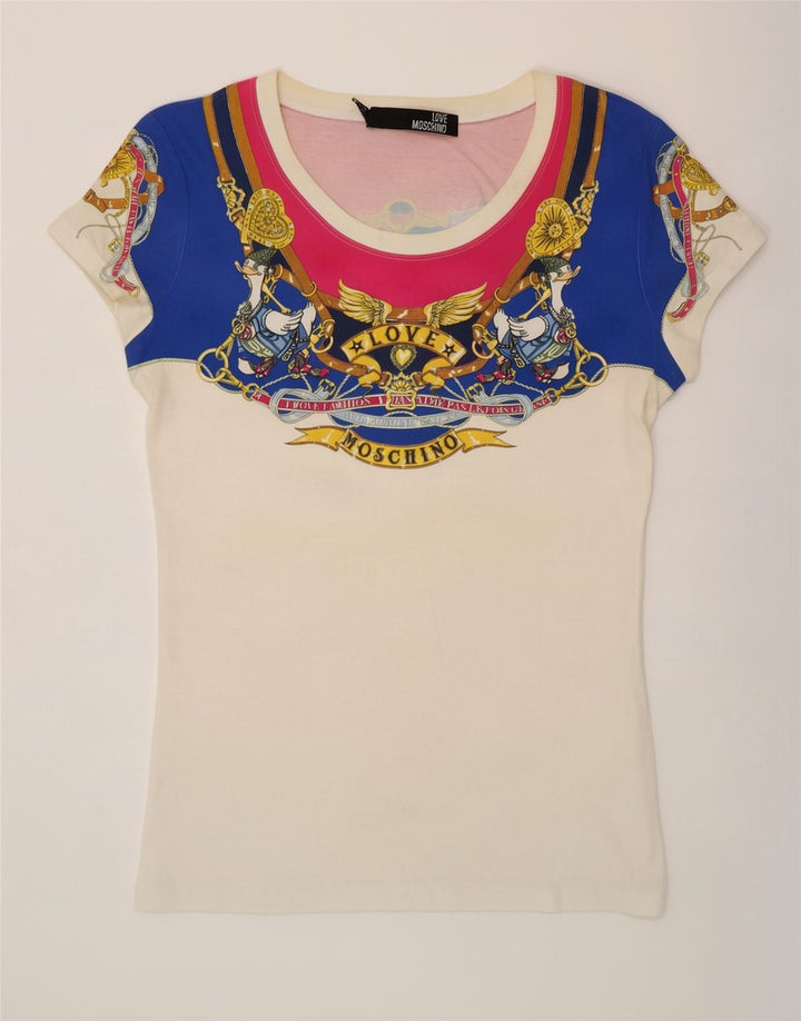 Tricou grafic Moschino pentru femei cu model abstract Top IT 44 Medium White