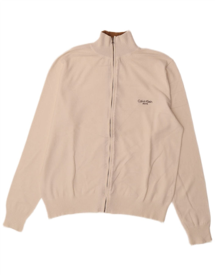 Pulover cardigan pentru bărbați Calvin Klein Jeans, bumbac alb mare