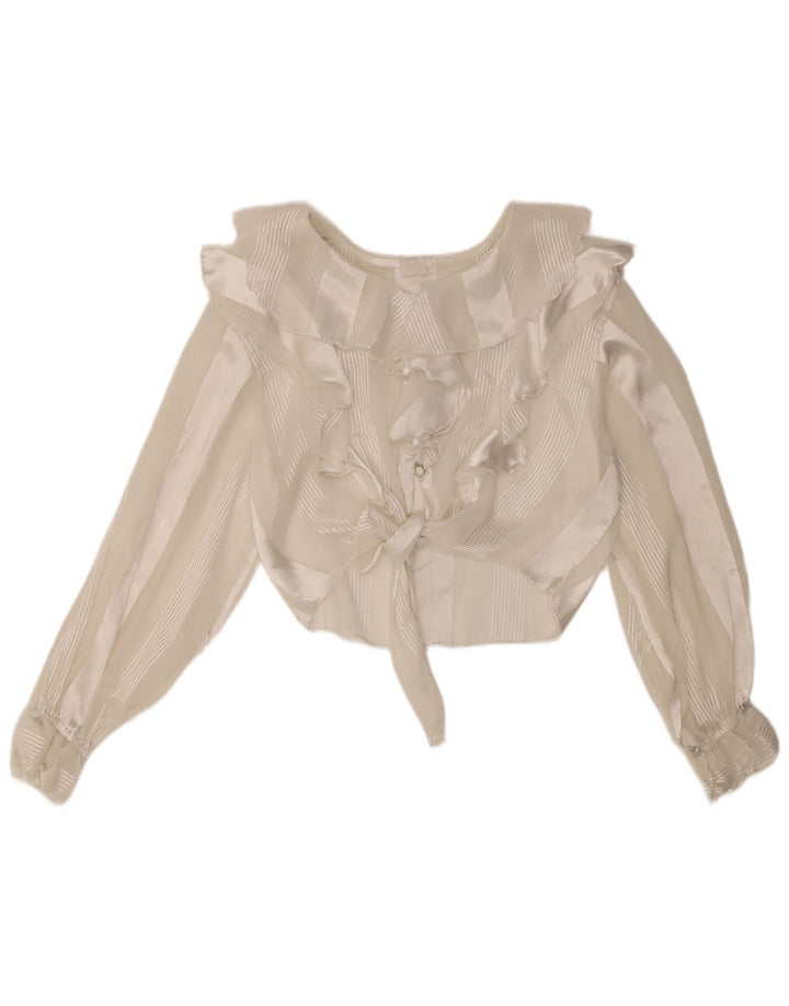 Vintage Crop Top See Through pentru femei UK 10 Medium White Striped