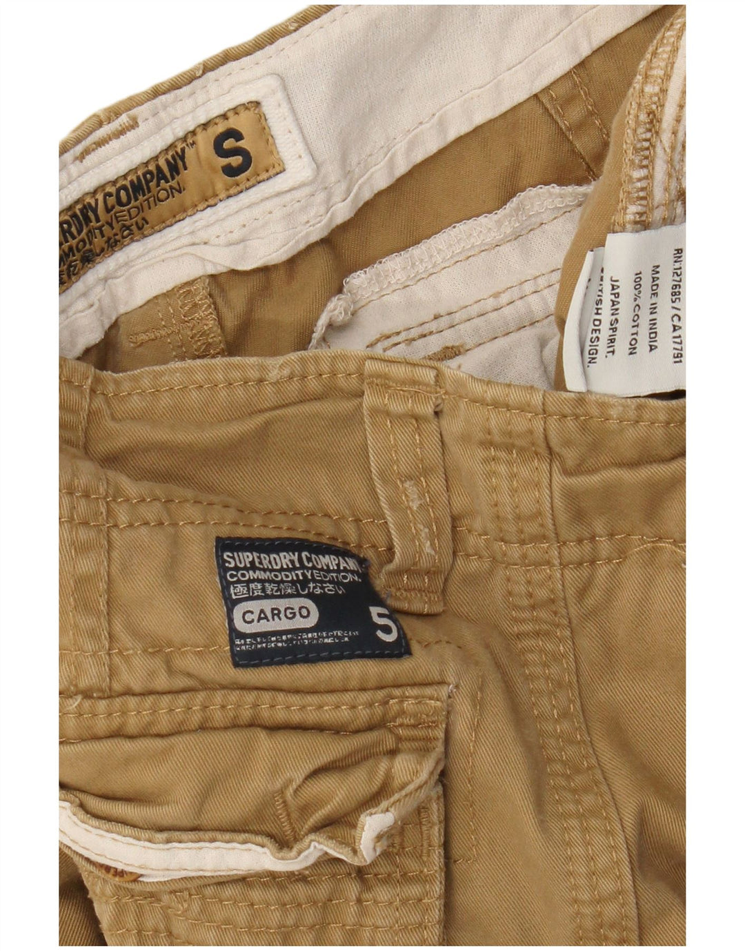 Pantaloni scurti cargo Superdry pentru bărbați, mici W29, bumbac, bej