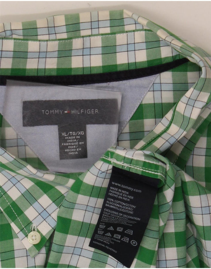 Cămașă cu mânecă scurtă Tommy Hilfiger pentru bărbați, bumbac cu carouri XL, verde