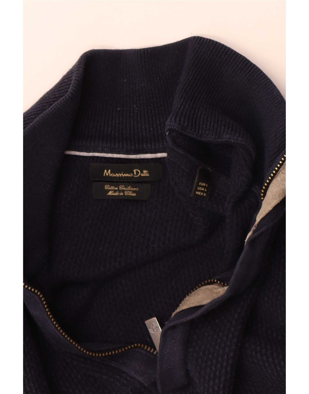 Pulover Massimo Dutti pentru bărbați, cu fermoar, cu gât, bumbac mare, albastru
