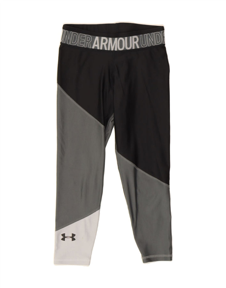 UNDER ARMOUR Womens Graphic Capri Leggings UK 14 Medium  Black Colourblock Vintage Under Armour and Second-Hand Under Armour from Messina Hembry 