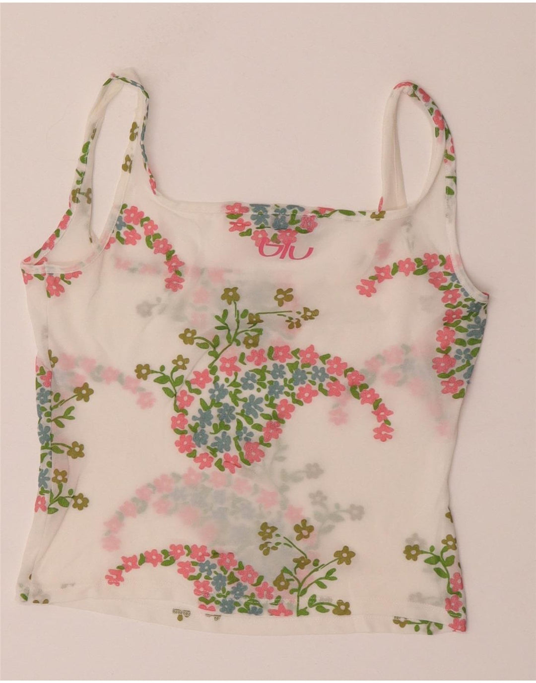 Byblos Womens See Through Crop Cami Top UK 10 Small White Floral