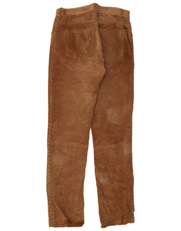 Pantaloni drepți din piele intoarsa pentru barbati vintage IT 46 Small W30 L32 Piele maro